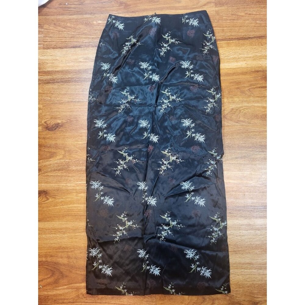 35th & 10th Y2k Black Satin‎ Asian Bamboo Floral Skirt Size 7